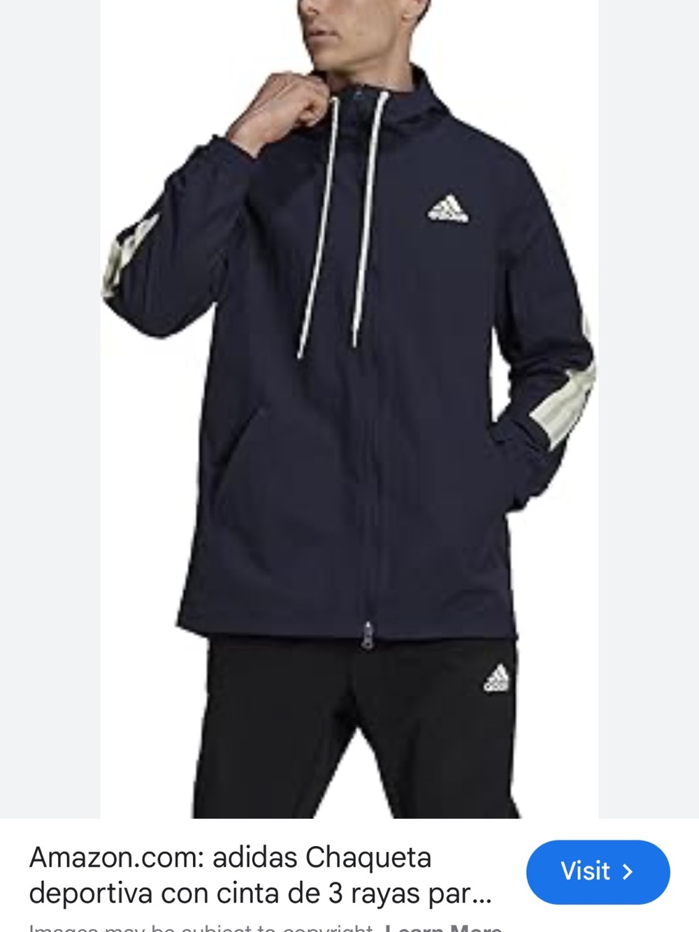 adidas Navy Windbreaker with White Stripe Accents